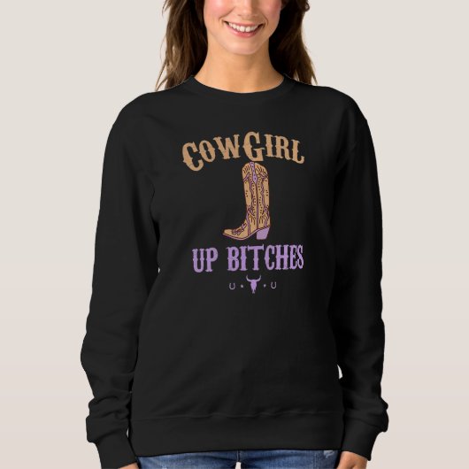 Womens Western Cowgirl Yeehaw Hippie Boho Cow Bull スウェットシャツ (正面)