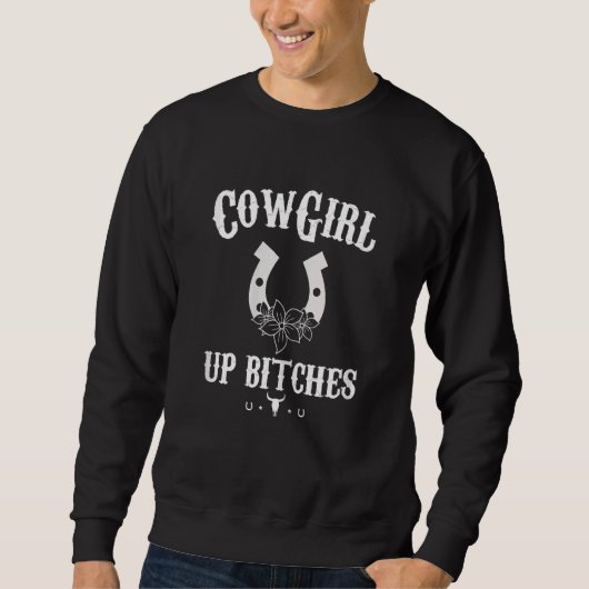 Womens Western Cowgirl Yeehaw Hippie Boho Cow Bull スウェットシャツ (正面)