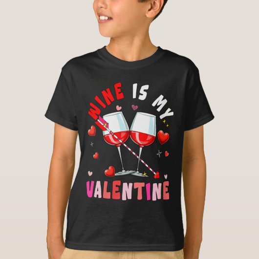 Women's Wine Is My Valentine Hearts Matching Drink Tシャツ (正面)