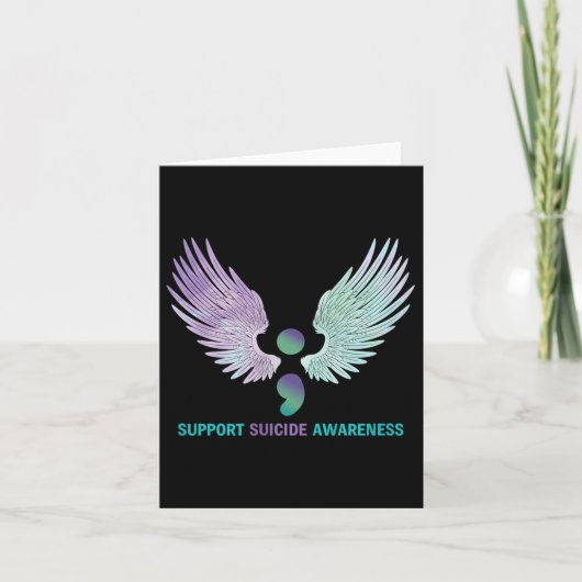 Womens Wings Semicolon Support Suicide Awareness T カード (正面)