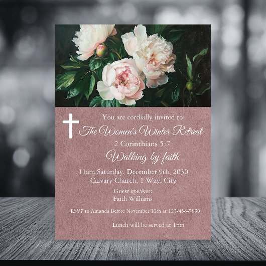 Women's Winter Retreat Pink Floral Church 招待状