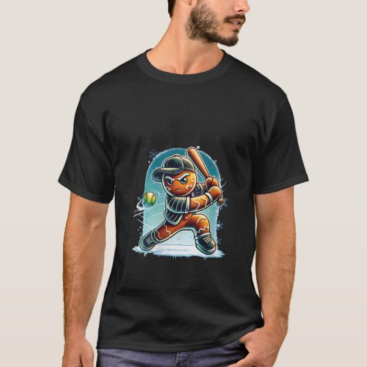 Womens Xmas Gingerbread Playing Softball Smashing Tシャツ (正面)