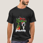 Womens Xmas Lighting Matching Santa Boston Terrier Tシャツ (正面)