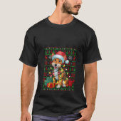 Womens Xmas Lights Ugly Santa Hat Wire Fox Terrier Tシャツ (正面)