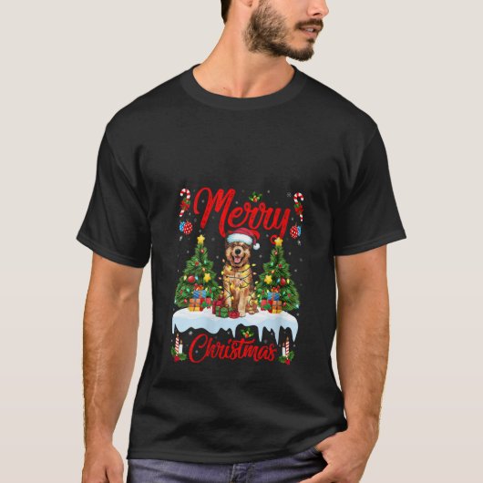 Womens Xmas Tree Lighting Santa Bouvier des Flandr Tシャツ (正面)
