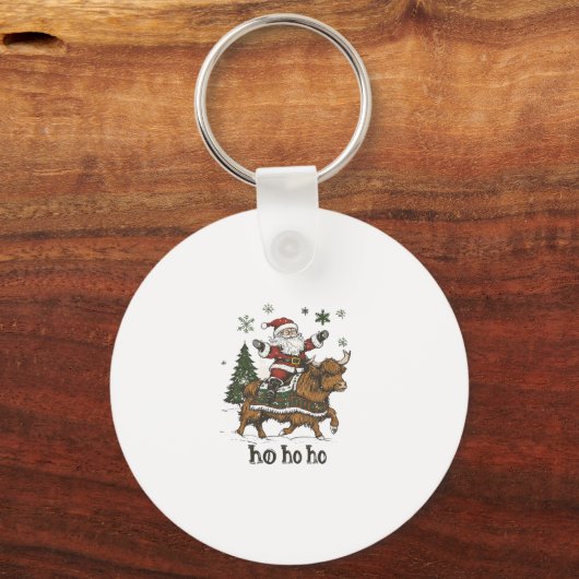 Womens Xmas Tree Lighting Santa Riding Highland Co キーホルダー (正面)