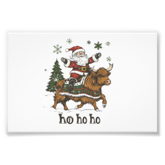 Womens Xmas Tree Lighting Santa Riding Highland Co フォトプリント