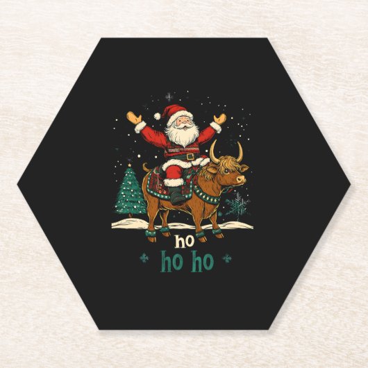 Womens Xmas Tree Lighting Santa Riding Highland Co ペーパーコースター (正面)