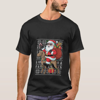 Womens Xmas Ugly Santa Riding Rhodesian Ridgeback  Tシャツ