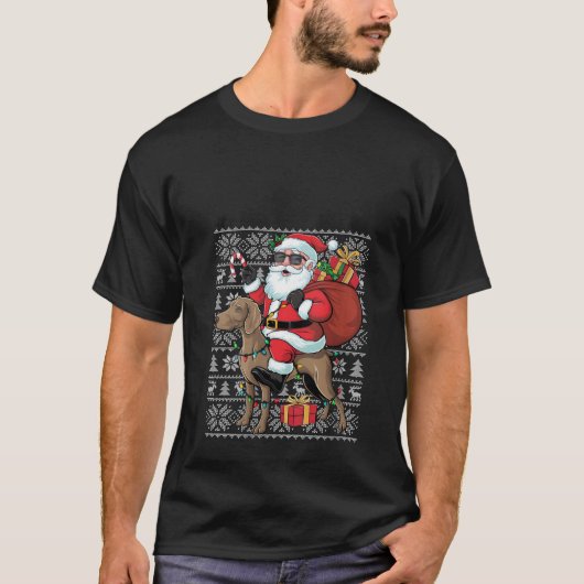 Womens Xmas Ugly Santa Riding Rhodesian Ridgeback  Tシャツ (正面)