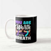 Womens You Are Worth Every Breath Depression Aware コーヒーマグカップ (左)