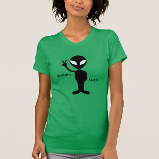 Wonbnエイリアンロゴ付き女性のvネック、緑 Tシャツ