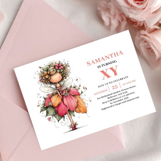 Wonder Fairy Girl Birthday Blush Pink invitation 招待状