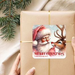 Wonder Personalized Santa Rudolph Christmas Sticke スクエアシール