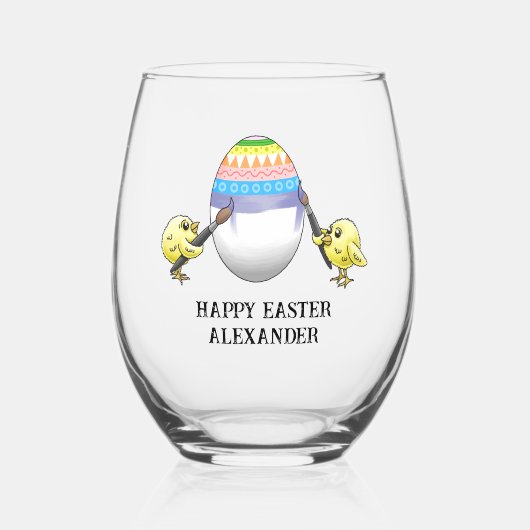 Wonderful chickens paint an Easter egg ステムなしワイングラス (正面)