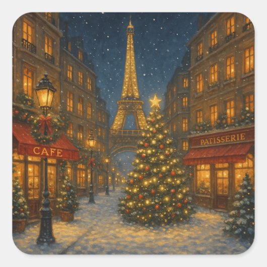 Wonderful Paris Christmas streets スクエアシール (正面)
