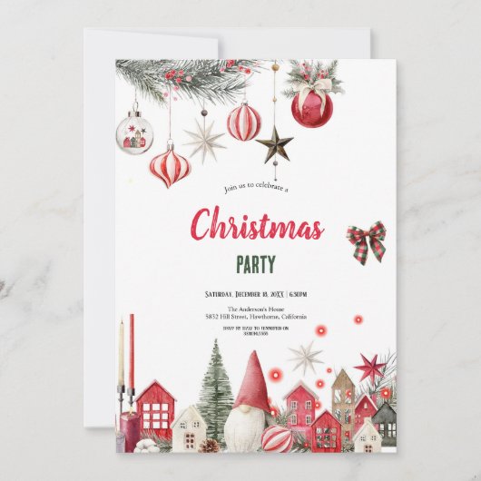 WONDERFUL RED AND GREEN CHRISTMAS PARTY INVITATION 招待状 (正面)