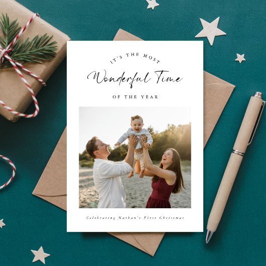 Wonderful Time Baby’s First Christmas Family Photo シーズンカード
