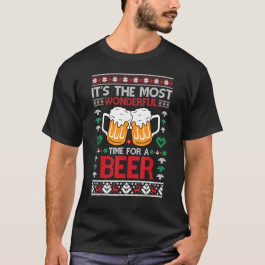 Wonderful Time For A Beer Ugly Christmas Sweaters Tシャツ (正面)