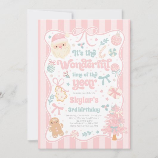 Wonderful Time Of The Year Christmas Bow Birthday 招待状 (正面)