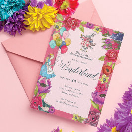 Wonderlandのヴィンテージアリスに遅れないようにフローラ 招待状
