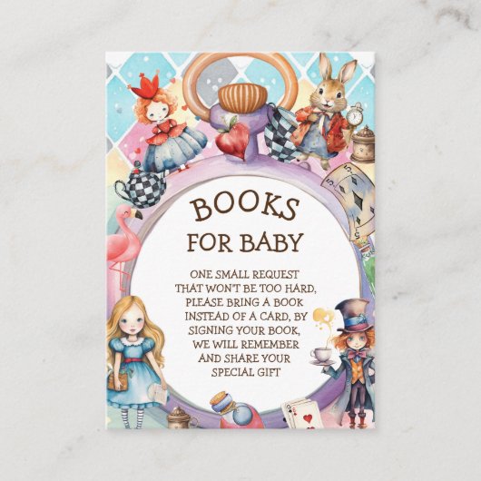 Wonderland Baby Shower Bookリクエスト エンクロージャーカード (正面)
