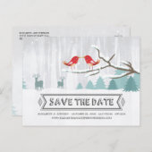 Wonderland Birds Deer Winter Wedding Save the Date 案内ポストカード (正面/裏面)