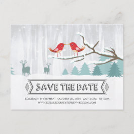 Wonderland Birds Deer Winter Wedding Save the Date 案内ポストカード