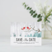 Wonderland Birds Deer Winter Wedding Save the Date 案内ポストカード (スタンド正面)