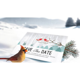 Wonderland Birds Deer Winter Wedding Save the Date 案内ポストカード