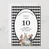 Wonderland Black White Vintage Birthday Party 招待状 (正面)