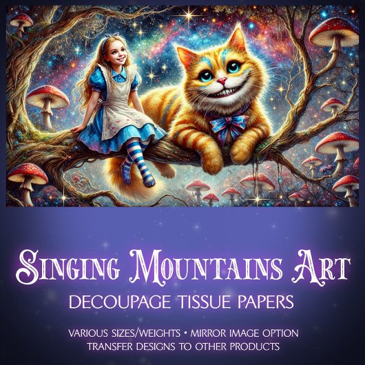 Wonderland Fairytale Alice Cheshire Cat Decoupage 薄葉紙