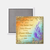 Wonderland Rabbitは日付ベビーシャワーを保存 マグネット (正面/裏面)