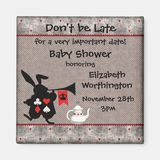 Wonderland Rabbit Baby Shower Save the Date マグネット (正面)