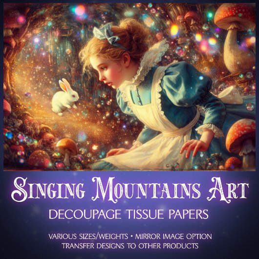 Wonderland Rabbit Hole Fantasy Art Decoupage 薄葉紙