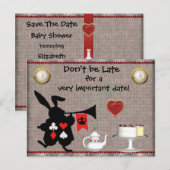 Wonderland Rabbit Save the Date Baby Shower 案内ポストカード (正面/裏面)