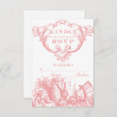 Wonderland RSVPカードのピンクヴィンテージアリス 出欠カード (正面/裏面)