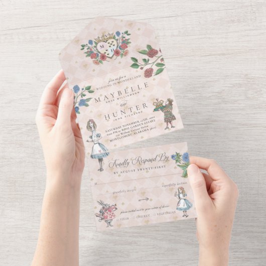 Wonderland Storybookのおとぎ話ヴィンテージアリス オールインワン招待状 (貼ってはがせる)