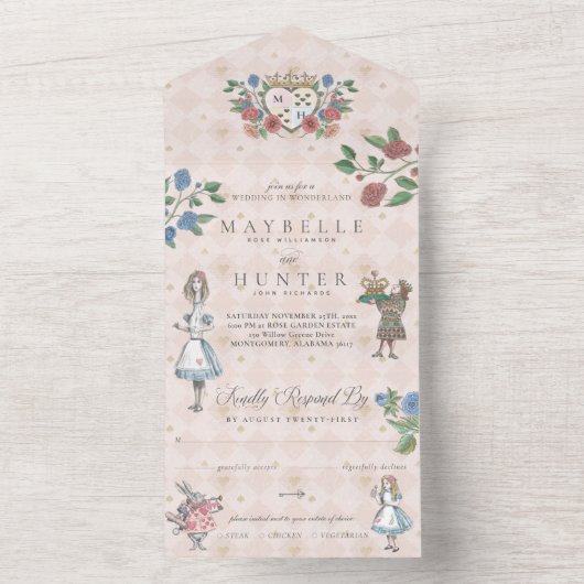 Wonderland Storybookのおとぎ話ヴィンテージアリス オールインワン招待状 (内側)