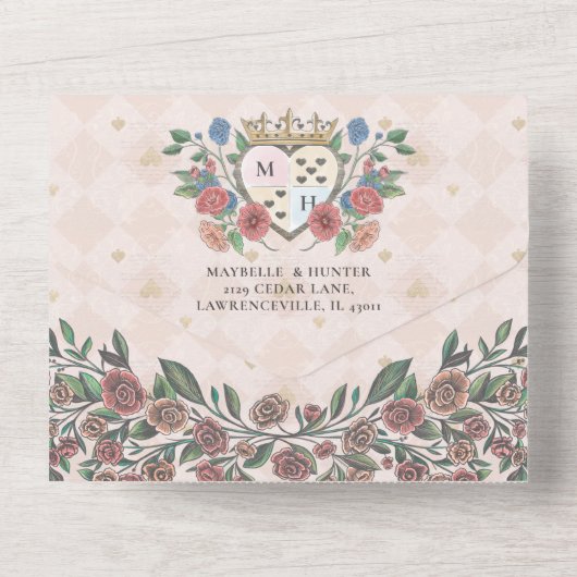 Wonderland Storybookのおとぎ話ヴィンテージアリス オールインワン招待状 (裏面)