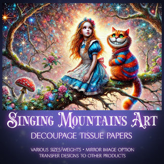 Wonderland Treetop Alice Cheshire Cat Decoupage 薄葉紙