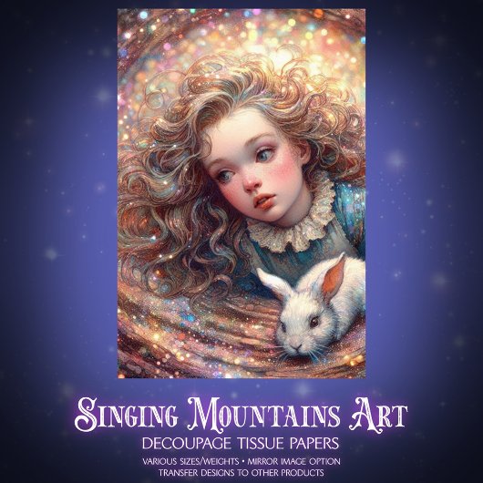 Wonderland Whimsy Alice and Rabbit Decoupage 薄葉紙