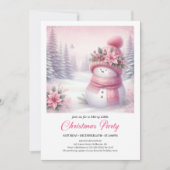 Wonderous Pink Snowman Editable Christmas Invite  招待状 (正面)