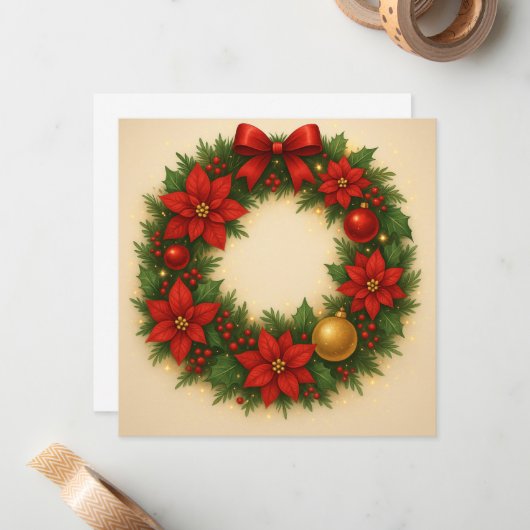 Wonky Zoo Flat Note Card – Christmas Wreath ノートカード (正面/裏面インサイチュ)