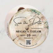 Wood素朴写真のQRコードを結婚保存 招待状 (正面/裏面)