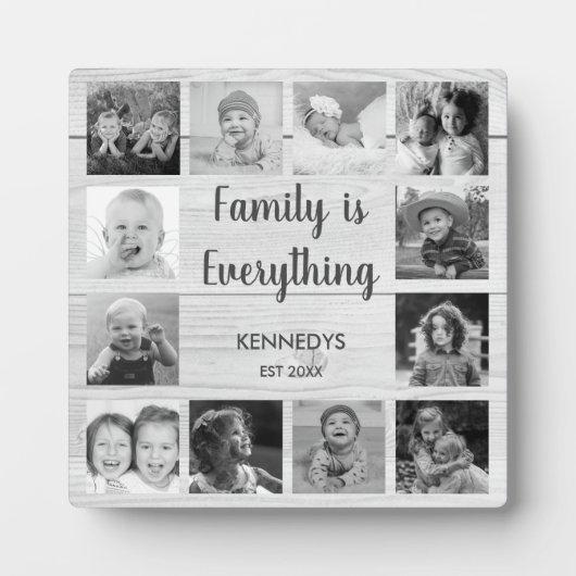 Wood 素朴 12フォトコラージュ白黒 フォトプラーク (正面)