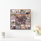 Wood 素朴 12フォトコラージュ スクエア壁時計 (ホーム)
