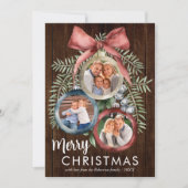 Wood 素朴 3フォトクリスマスオーナメントエレガント シーズンカード (正面)