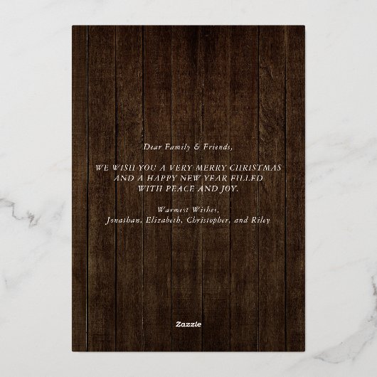 Wood 素朴 3フォトクリスマスオーナメントエレガント 箔シーズンカード (裏面)