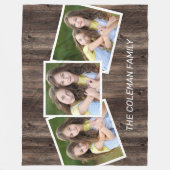 Wood 素朴 3フォトファミリー名 フリースブランケット (正面)